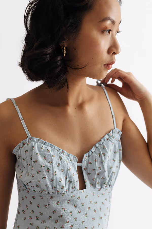 Feels Like Summer Floral Slit Mini Dress - Sky Blue