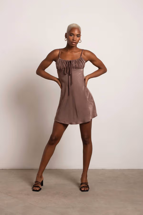 In My Element Ruched Bust Skater Mini Dress - Beige
