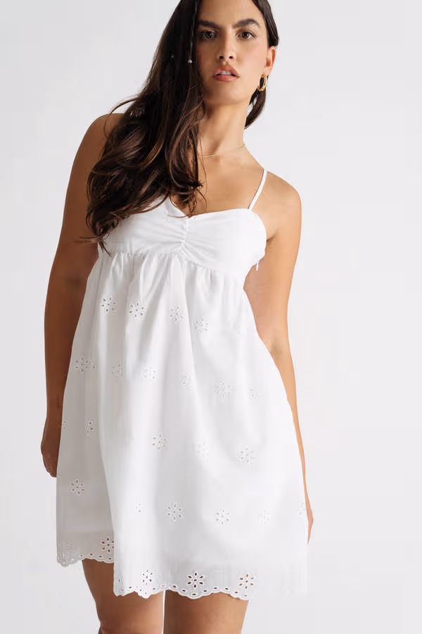 Nessie Eyelet Skater Mini Dress - White