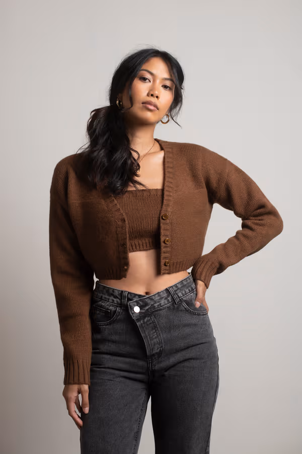 Sofie Knit Crop Top and Cardigan Set - Ivory