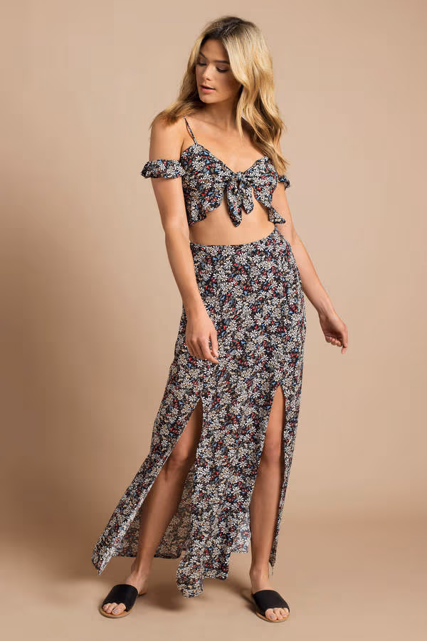 Lost + Wander Flora Floral Maxi Skirt - Black