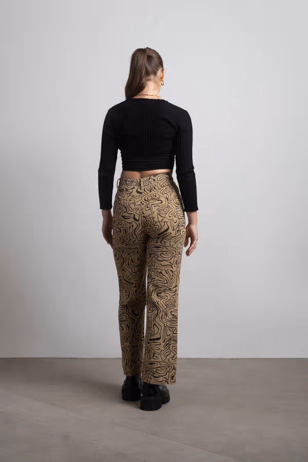 So Wavy Straight Leg Pants - Green Multi