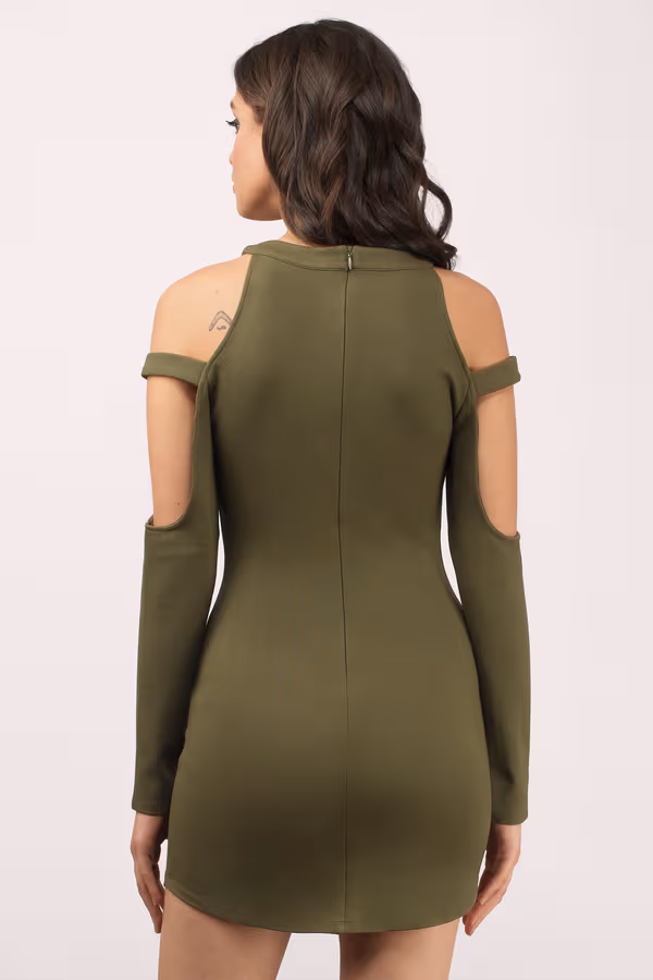 Elle Cold Shoulder Bodycon Mini Dress - Olive