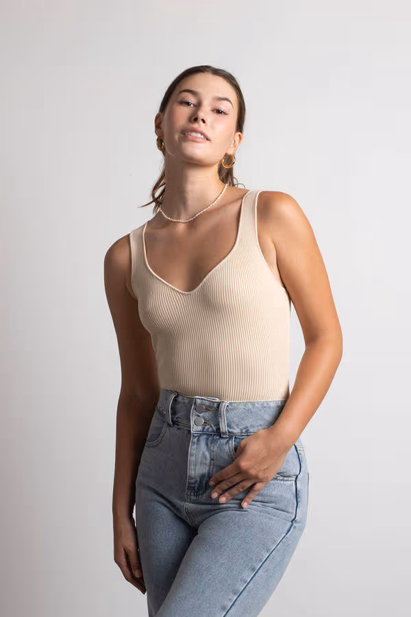 Enila Ribbed Bodysuit - Beige