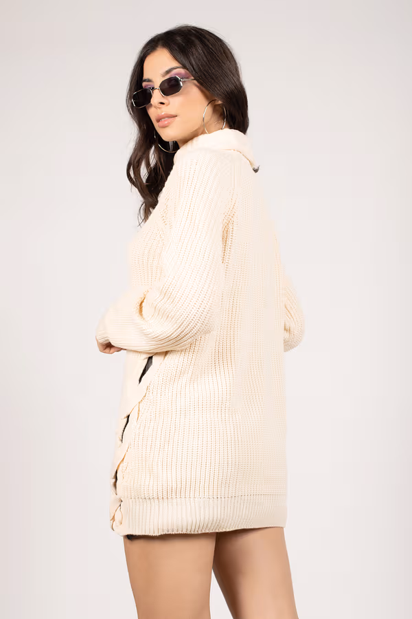 Need You Lace Up Mini Dress - Cream