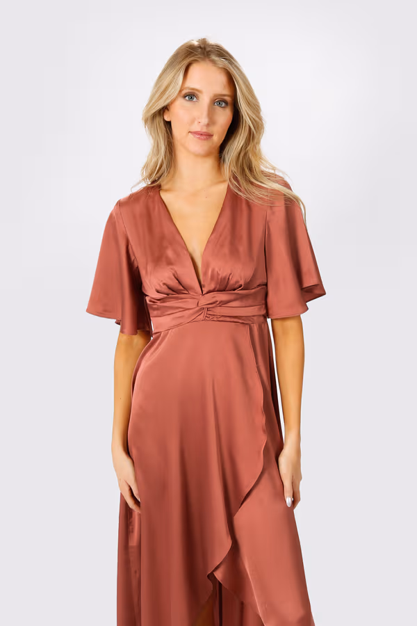 The Joy Of It Satin Surplice Maxi Dress - Rose Gold