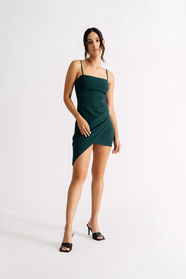 Nayasha Asymmetrical Bodycon Mini Dress - Forest Green
