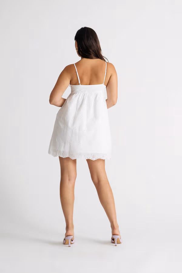 Nessie Eyelet Skater Mini Dress - White