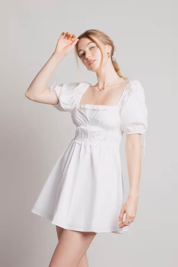 Heavenly Puff Sleeve Skater Mini Dress - Off White