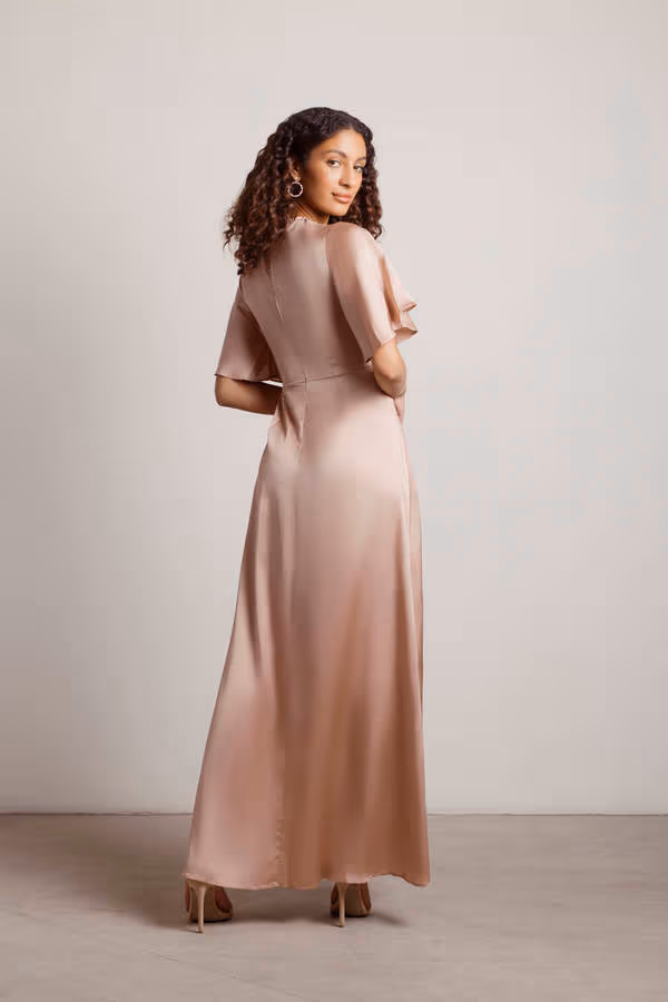 The Joy Of It Satin Surplice Maxi Dress - Rose Gold