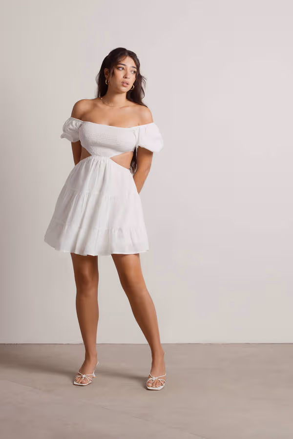 My Treat Tiered Skater Mini Dress - White