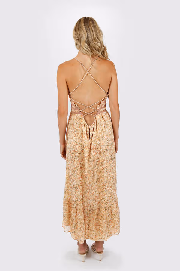 Della Floral Cross Back Maxi Dress - Blush/Multi