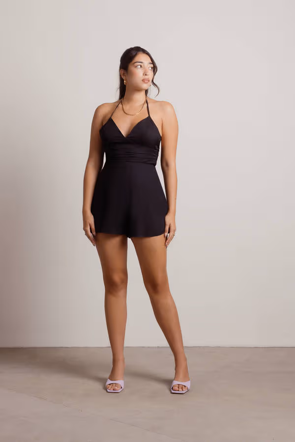 Close To Me Halter Romper - Black