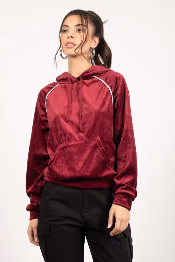 Track Star Velvet Hoodie - Wine