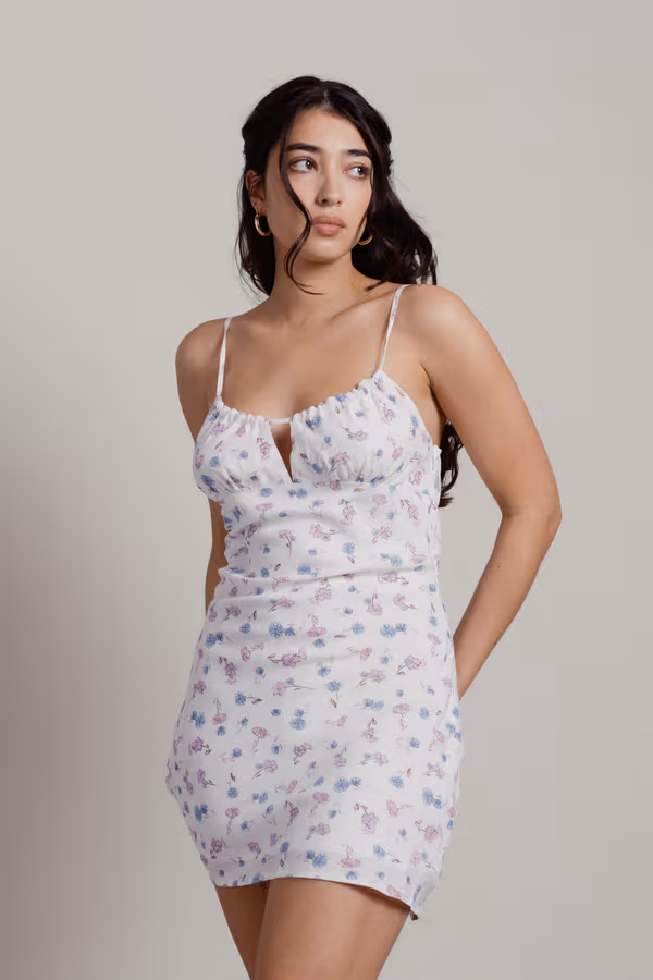 Joi Floral Open Back Mini Dress - White