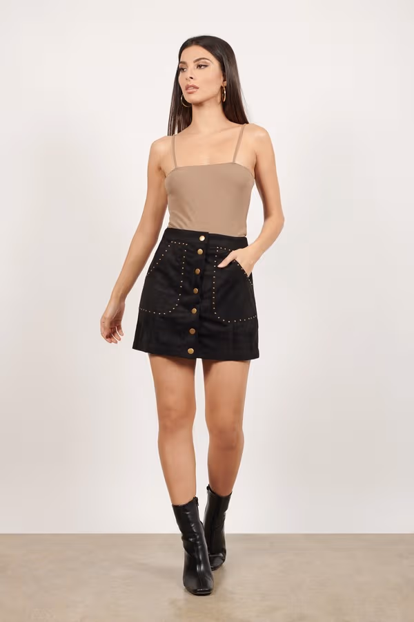 I Like Me Better Button Up Mini Skirt - Black