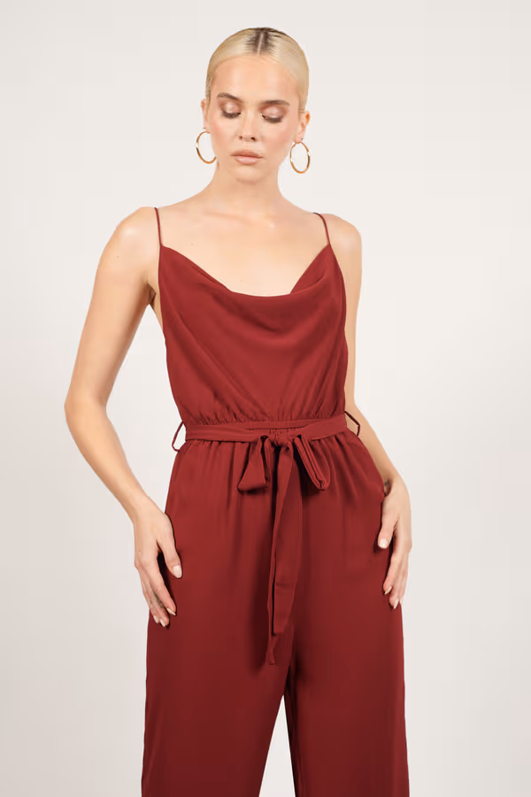 Cross The Line Cowl Neck Jumpsuit - Wine