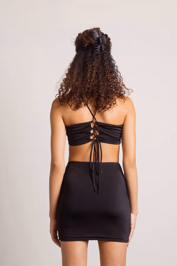 Lilith Strappy Crop Top and Mini Skirt Set - Black