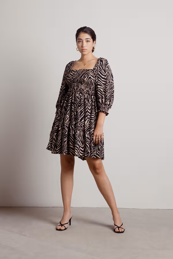 Savana Zebra Print Skater Mini Dress - Sand