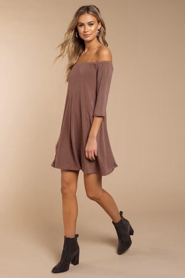 Olly Off The Shoulder Shift Mini Dress - Mauve