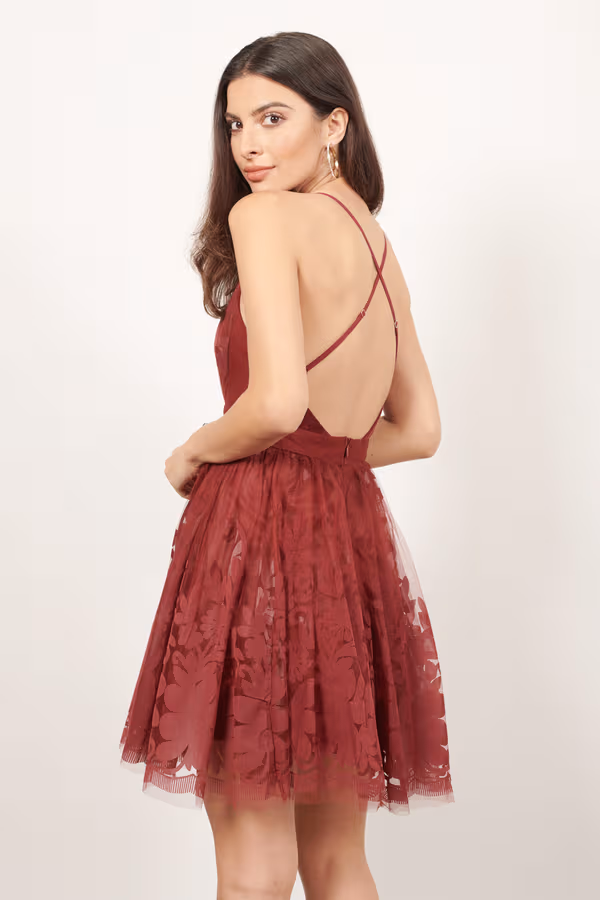 Grateful For My Ex Plunging Skater Mini Dress - Emerald