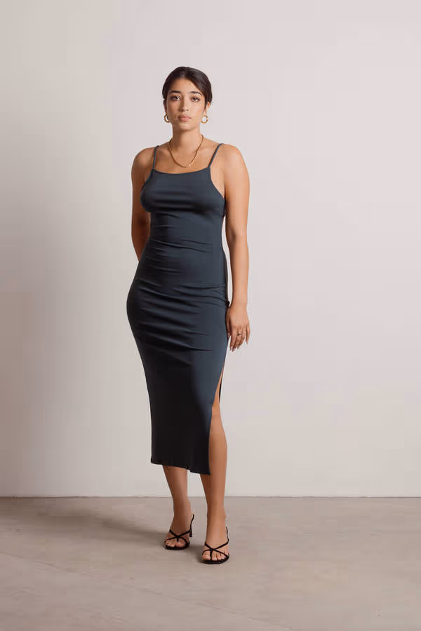 Stacie Open Back Slit Midi Dress - Black