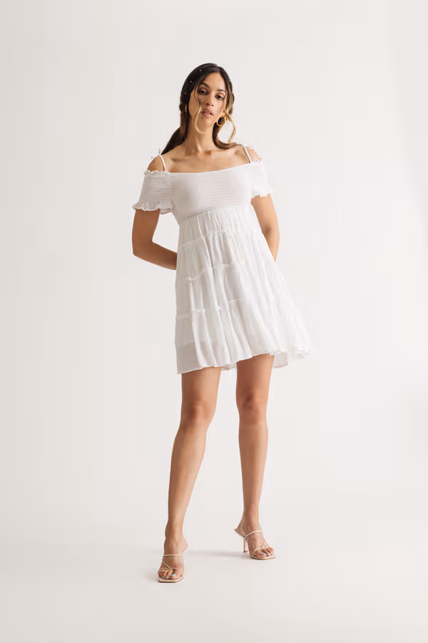 Jaida Off The Shoulder Tiered Mini Dress - Ivory