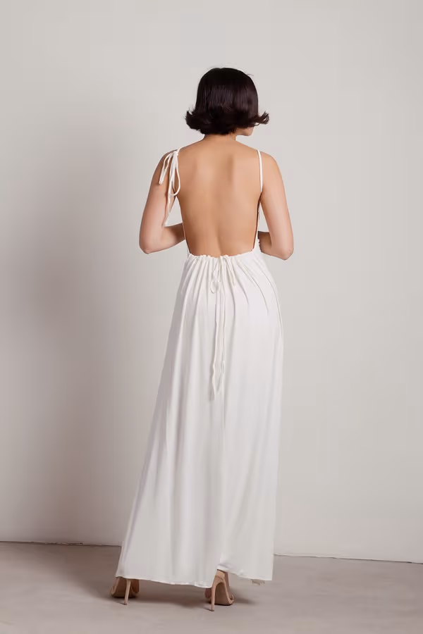 Dreaming Fool Ruched Backless Maxi Dress - Ivory