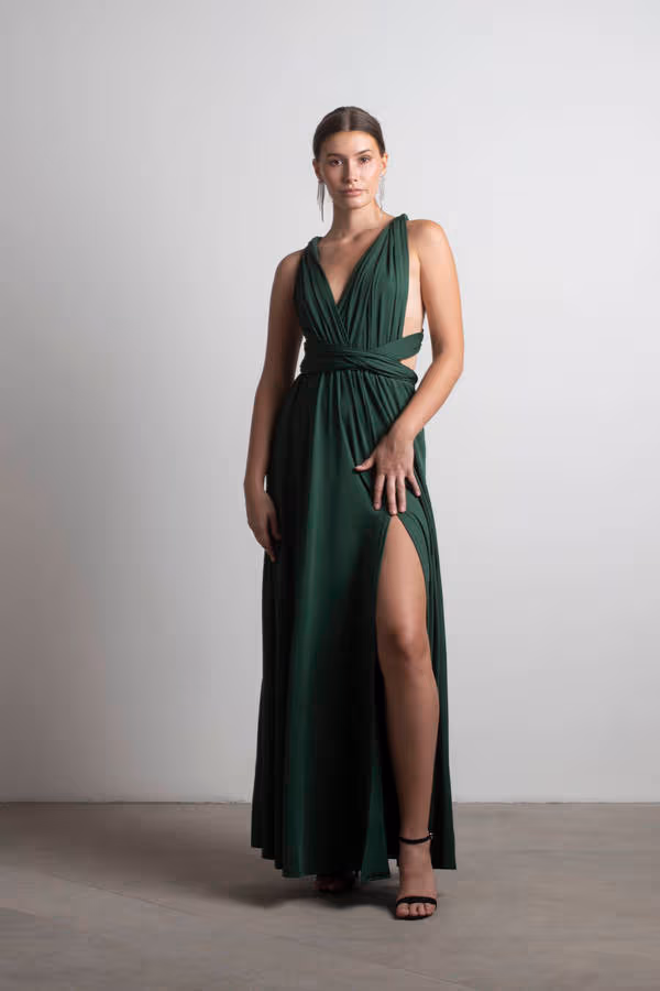 Think It Through Multiway High Slit Maxi Dress - Hunter Green