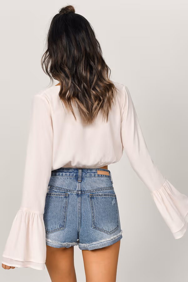 With A Flare Surplice Blouse - Light Blush