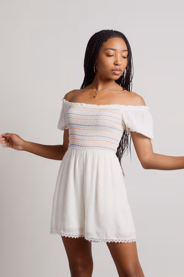 Candy Drop Smocked Romper - Off White