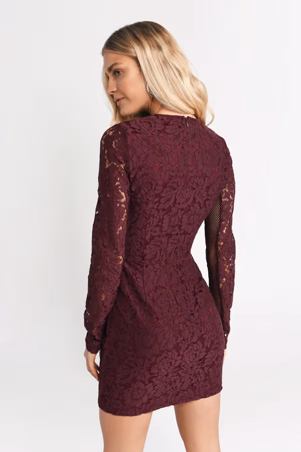 Raven Lace Bodycon Mini Dress - Wine
