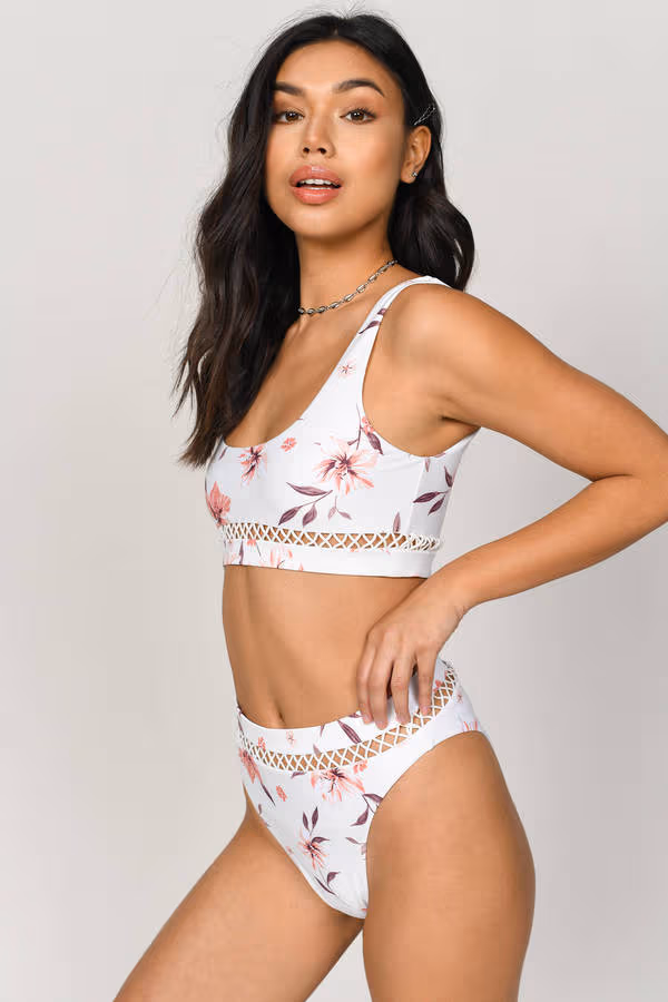 Maddie Floral Bikini Top - Beige Multi