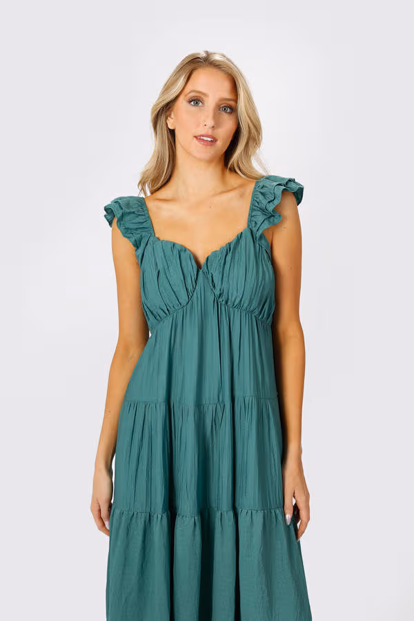 Mary Jane Tiered Ruffled Sleeves Maxi Dress - Lilac