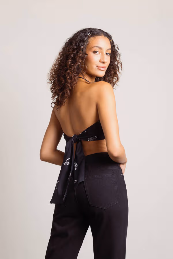 Resting Butterfly Crop Top - Black