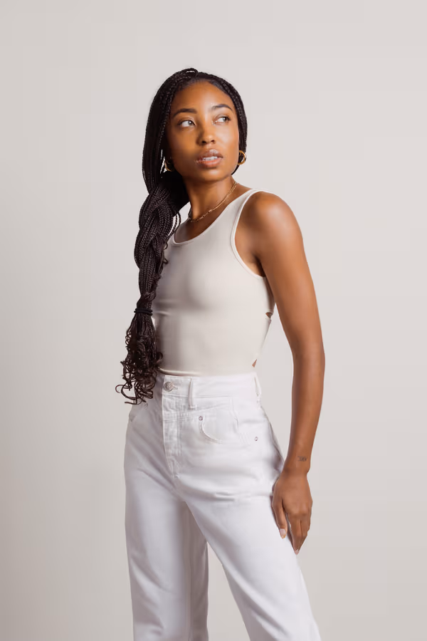 Turn Away Cross Back Bodysuit - Stone