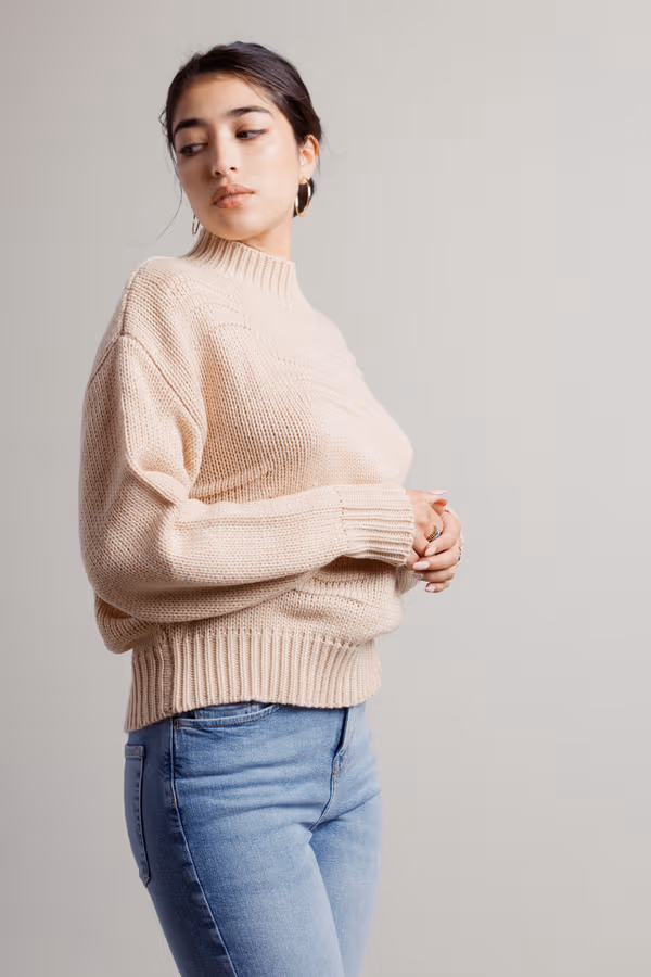 Creme Brulee Mock Neck Sweater - Dusty Blush