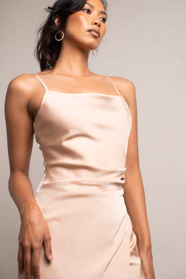 Maddy Satin Slit Midi Dress - Blush