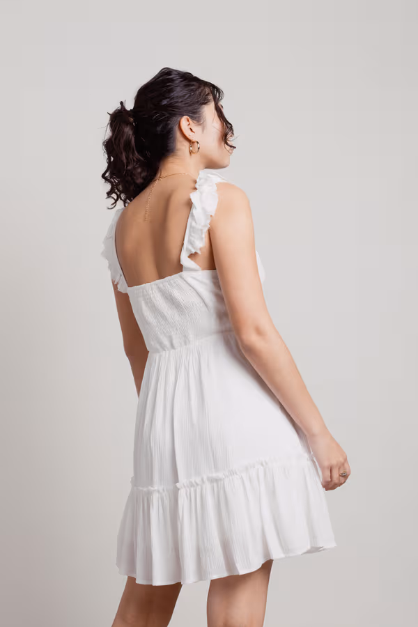 Dime Piece Smocked Square Neck Mini Dress - Beige