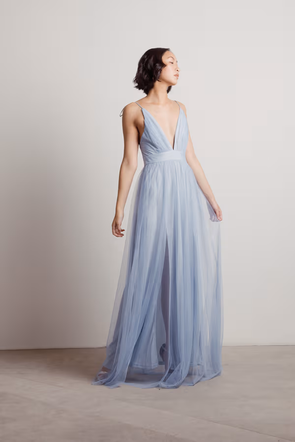 Slay The Night Deep V Double High Slit Maxi Dress - Black