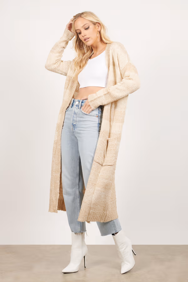 Warm-Hearted Longline Cardigan - Beige Multi