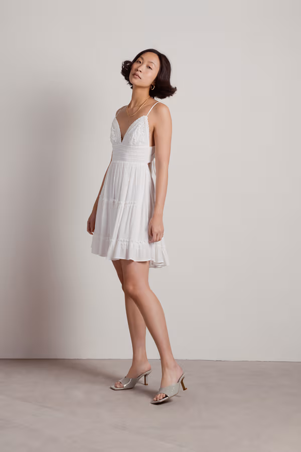 Summer Breeze Lace Skater Mini Dress - White