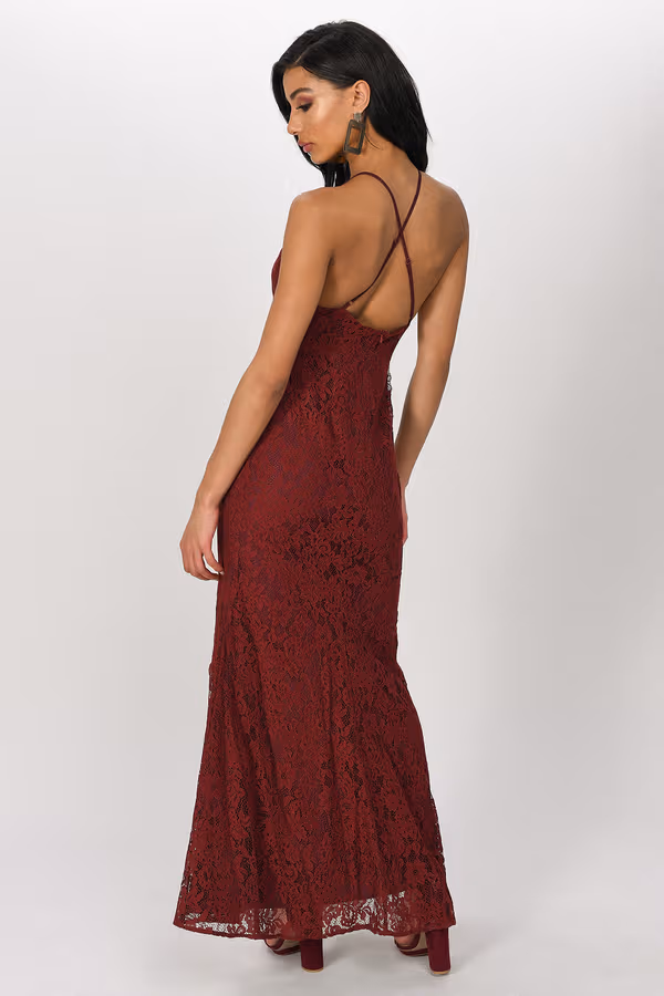 Joanna Lace Halter Maxi Dress - Wine