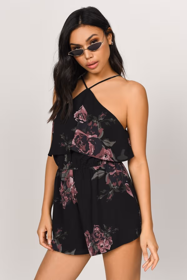 Rose To Fame Floral Romper - Black Multi