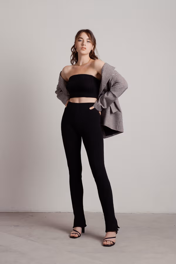 Monique Ribbed Tube Top Pants Set - Beige