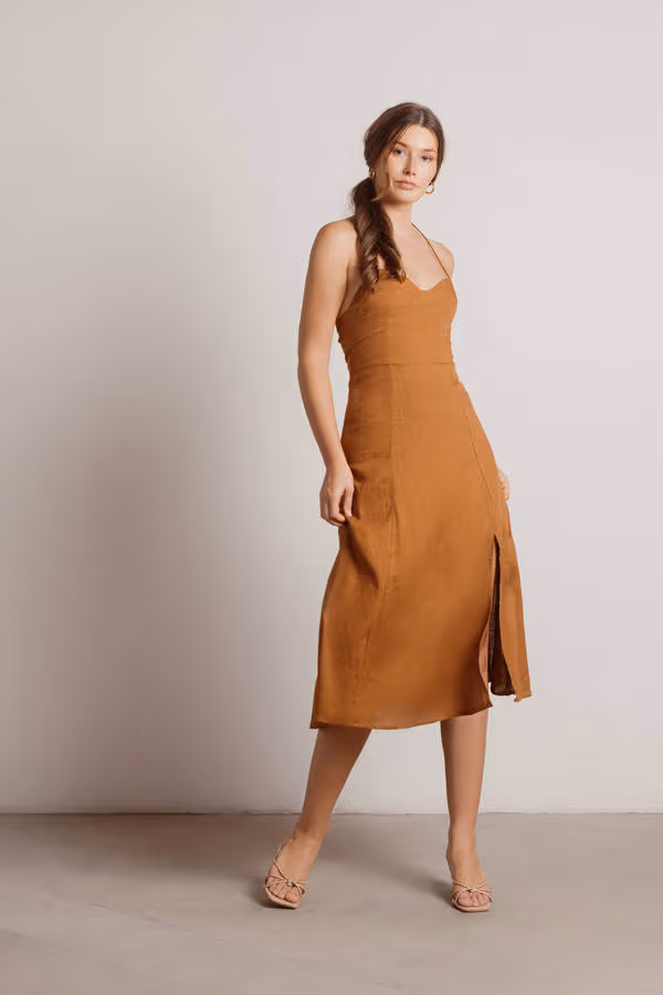 Maison Halter Slit Midi Dress - Oatmeal