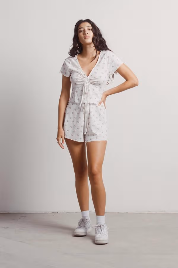 Field of Dreams Floral Crop Top and Short Set - White Multi