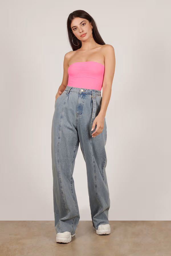 Strawberry Champagne Strapless Bodysuit - Hot Pink