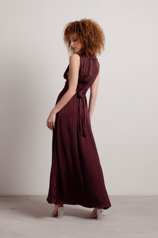 Goddess Satin Smocked Maxi Dress - Navy