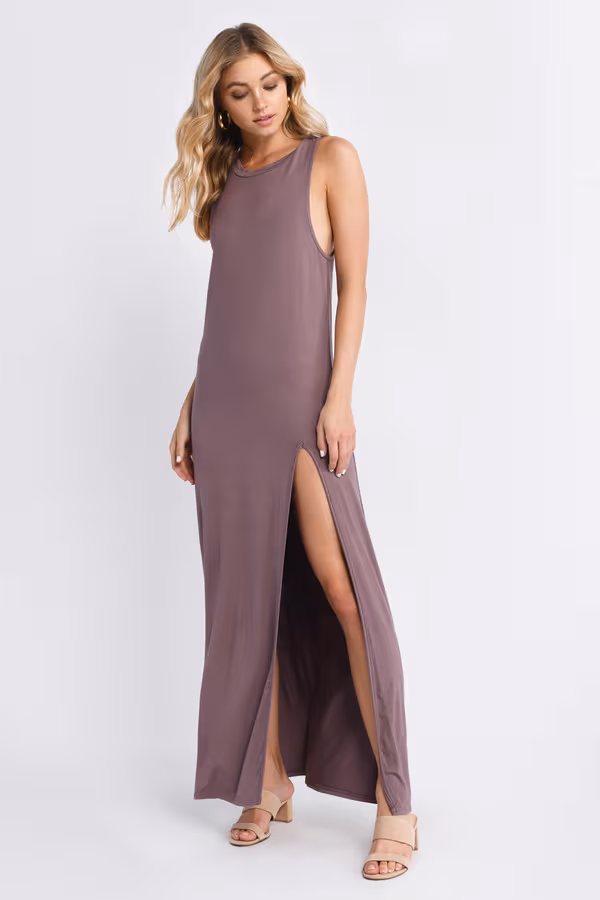 All There Is High Slit Racerback Maxi Dress - Taupe
